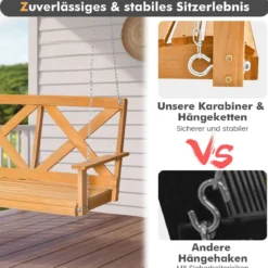 Hollywoodschaukel für 2 Personen mit verstellbaren Ketten belastbar bis zu 240 kg 134 cm Natur