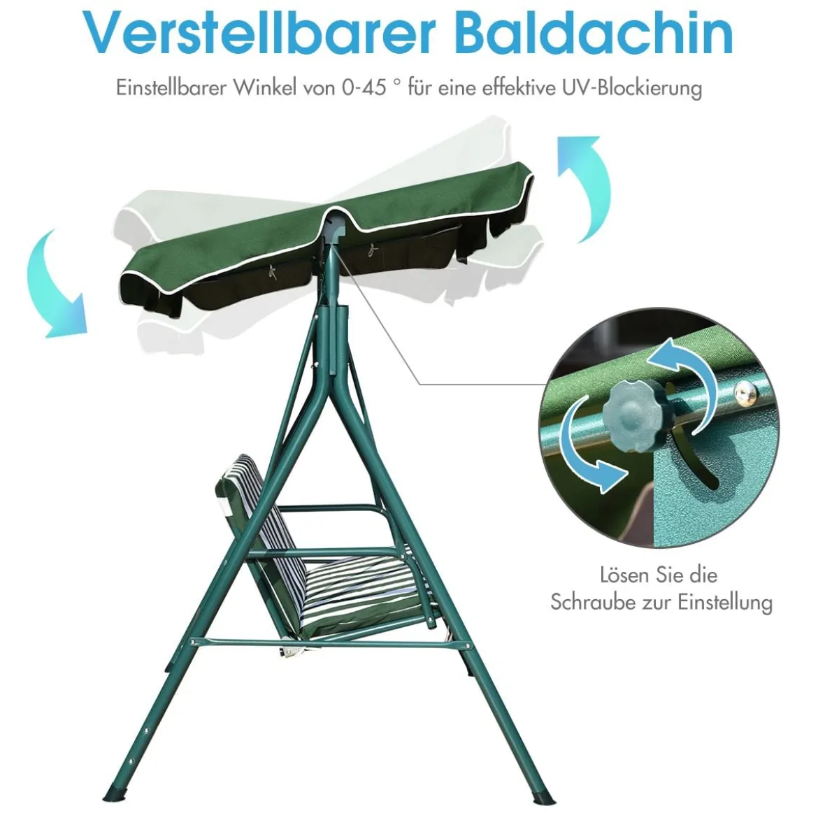 Hollywoodschaukel Gartenschaukel Schaukel Gartenliege Schaukelbank Gartenbank mit Sonnendach Grün + Weiß