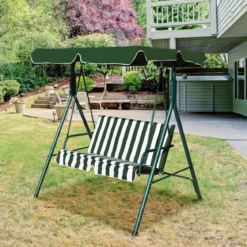 Hollywoodschaukel Gartenschaukel Schaukel Gartenliege Schaukelbank Gartenbank mit Sonnendach Grün + Weiß