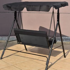 Hollywoodschaukel 2-Sitzer Gartenschaukel Gartenliege mit Sonnendach Schwarz 110 x 140 x 153 cm