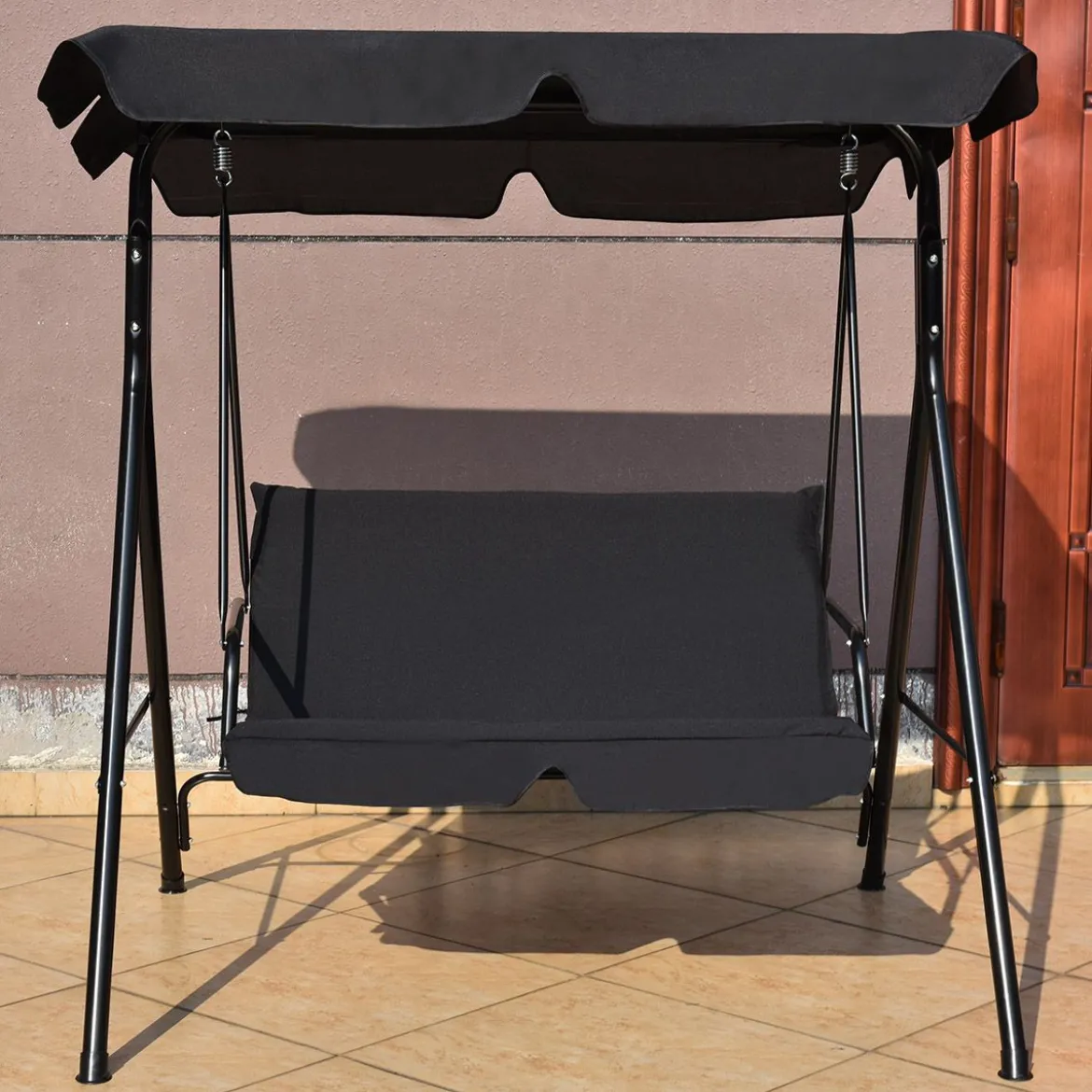 Hollywoodschaukel 2-Sitzer Gartenschaukel Gartenliege mit Sonnendach Schwarz 110 x 140 x 153 cm