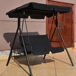 Hollywoodschaukel 2-Sitzer Gartenschaukel Gartenliege mit Sonnendach Schwarz 110 x 140 x 153 cm