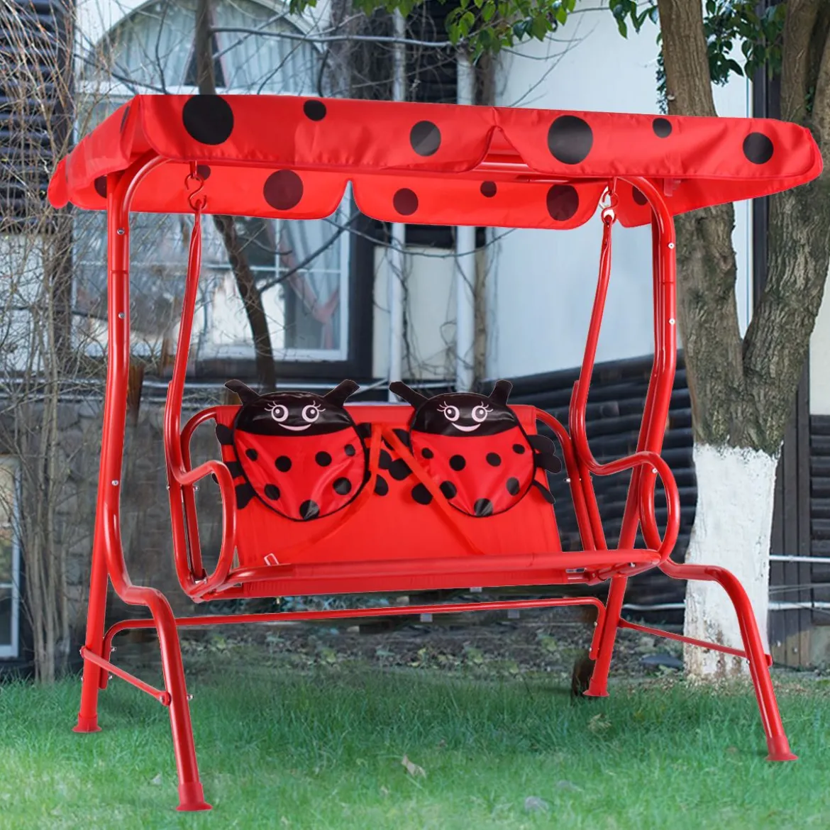 Hollywoodschaukel 2-Sitzer Kinder Gartenschaukel Marienkäfer Rot 117 x 78 x 116 cm