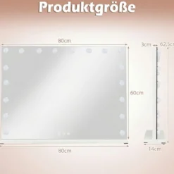 Hollywood Schminkspiegel mit 3 Lichtfarben & Einstellbarer Helligkeit & Touch-Steuerung 80 x 60 cm