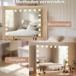 Hollywood Schminkspiegel mit 3 Lichtfarben & Einstellbarer Helligkeit & Touch-Steuerung 80 x 60 cm