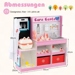 Holz Arztdienst-Spielset mit Untersuchungsbereich & EKG-Monitor & Röntgenfilm Medizinisches Zentrum Rosa