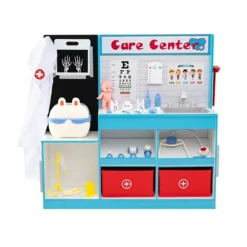 Holz Arztdienst-Spielset mit Untersuchungsbereich & EKG-Monitor & Röntgenfilm Medizinisches Zentrum Blau
