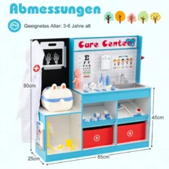 Holz Arztdienst-Spielset mit Untersuchungsbereich & EKG-Monitor & Röntgenfilm Medizinisches Zentrum Blau