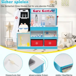 Holz Arztdienst-Spielset mit Untersuchungsbereich & EKG-Monitor & Röntgenfilm Medizinisches Zentrum Blau