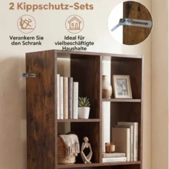 Holz Bücherregal mit 10 Fächern & 1 Schubladen Standregal mit Kippschutz-Set 50 x 24 x 180 cm Braun