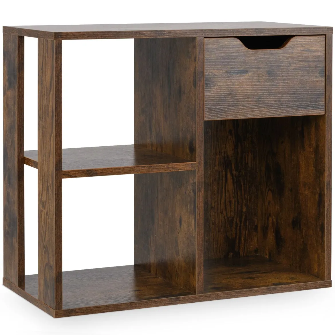 Holz Bücherregal mit Schublade & 3 Fächern Würfelregal Büroregal Raumteiler Standregal Braun