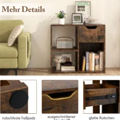 Holz Bücherregal mit Schublade & 3 Fächern Würfelregal Büroregal Raumteiler Standregal Braun