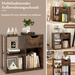 Holz Bücherregal mit Schublade & 3 Fächern Würfelregal Büroregal Raumteiler Standregal Braun