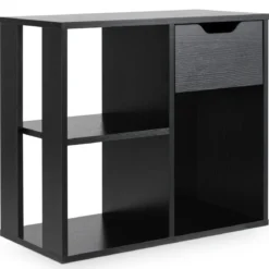 Holz Bücherregal mit Schublade & 3 Fächern Würfelregal Büroregal Raumteiler Standregal Schwarz