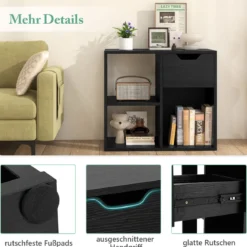 Holz Bücherregal mit Schublade & 3 Fächern Würfelregal Büroregal Raumteiler Standregal Schwarz