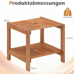 Holz Beistelltisch mit Schirmloch & Ablagefach Wetterfester Gartentisch Kleiner Balkontisch
