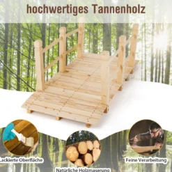 Holzbrücke mit Geländern Gartenbrücke bis 100 kg Belastbar Brücke aus Massivem Tannenholz