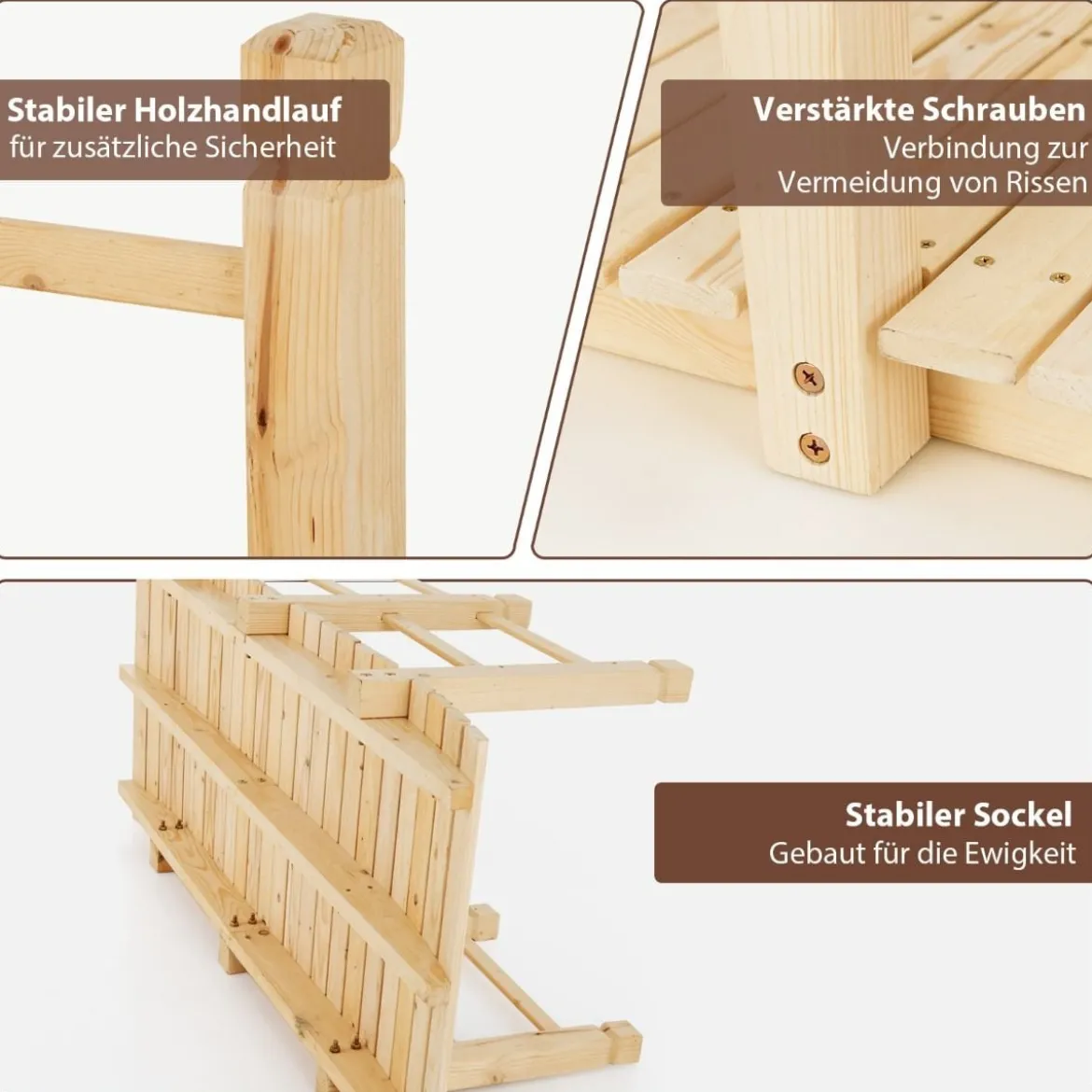 Holzbrücke mit Geländern Gartenbrücke bis 100 kg Belastbar Brücke aus Massivem Tannenholz