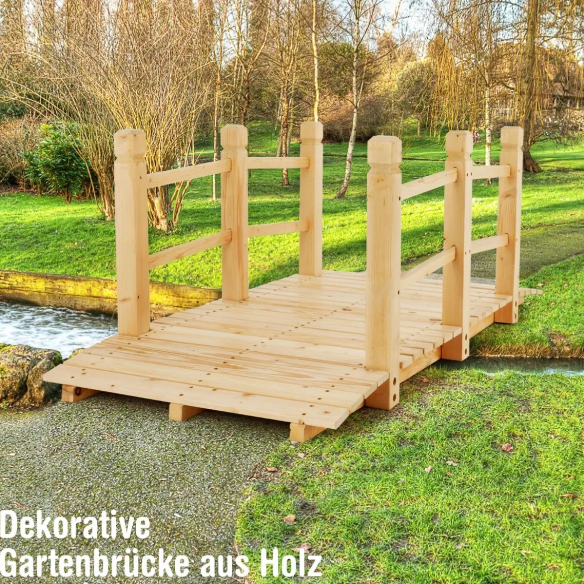 Holzbrücke mit Geländern Gartenbrücke bis 100 kg Belastbar Brücke aus Massivem Tannenholz