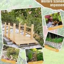 Holzbrücke mit Geländern Gartenbrücke bis 100 kg Belastbar Brücke aus Massivem Tannenholz