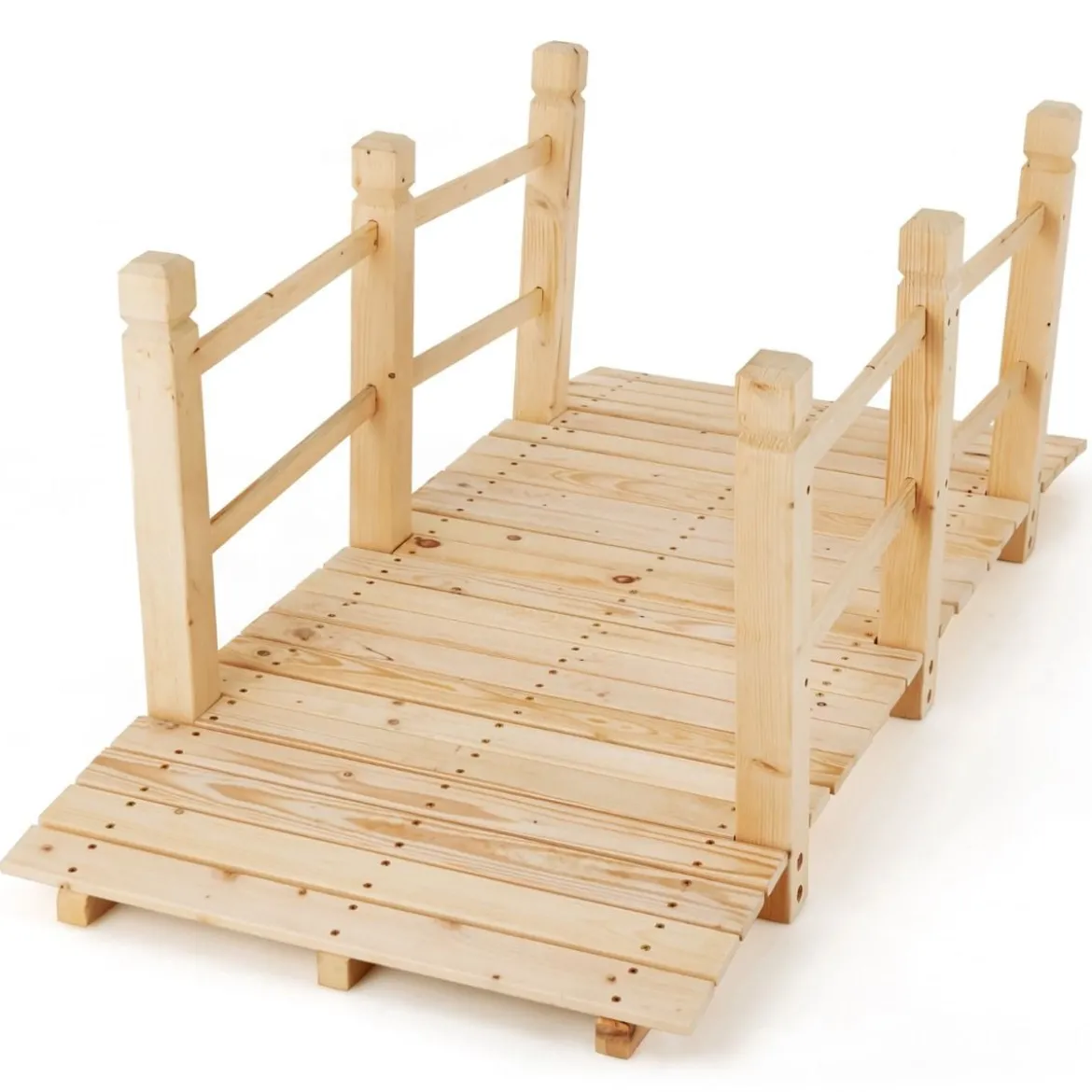 Holzbrücke mit Geländern Gartenbrücke bis 100 kg Belastbar Brücke aus Massivem Tannenholz