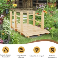 Holzbrücke mit Geländern Gartenbrücke bis 100 kg Belastbar Brücke aus Massivem Tannenholz