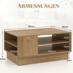 Holz Couchtisch mit Stauraum & Offenen Fächern Wohnzimmertisch Beistelltisch Sofatisch