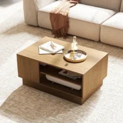 Holz Couchtisch mit Stauraum & Offenen Fächern Wohnzimmertisch Beistelltisch Sofatisch