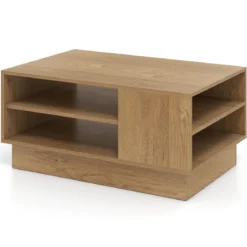 Holz Couchtisch mit Stauraum & Offenen Fächern Wohnzimmertisch Beistelltisch Sofatisch