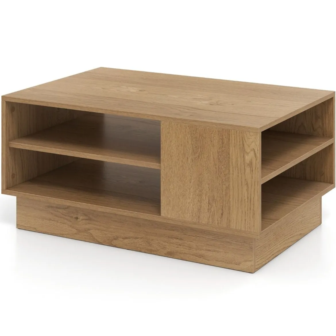 Holz Couchtisch mit Stauraum & Offenen Fächern Wohnzimmertisch Beistelltisch Sofatisch