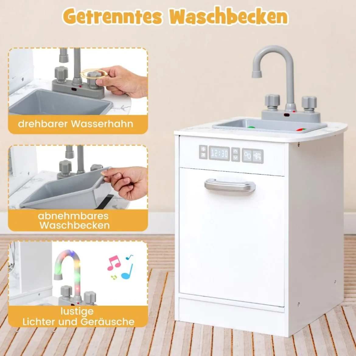 Holz Eck Kinderküche mit Licht & Sound & Tafel & Zubehör Kinderküche Spielküche Holzküche