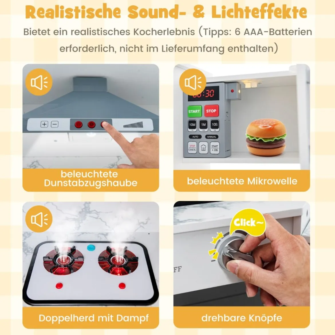 Holz Eck Kinderküche mit Licht & Sound & Tafel & Zubehör Kinderküche Spielküche Holzküche