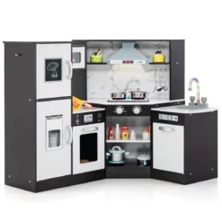 Holz Eck Kinderküche mit Licht & Sound & Tafel & Zubehör Kinderküche Spielküche Holzküche
