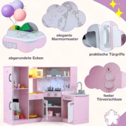 Holz Eck Kinderküche mit Licht & Sound & Tafel & Zubehör Kinderküche Spielküche Holzküche