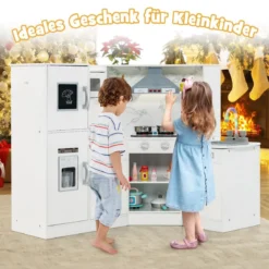 Holz Eck Kinderküche mit Licht & Sound & Tafel & Zubehör Kinderküche Spielküche Holzküche
