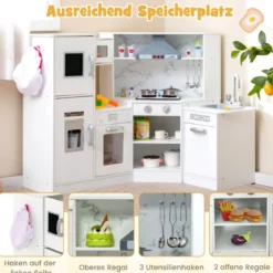 Holz Eck Kinderküche mit Licht & Sound & Tafel & Zubehör Kinderküche Spielküche Holzküche