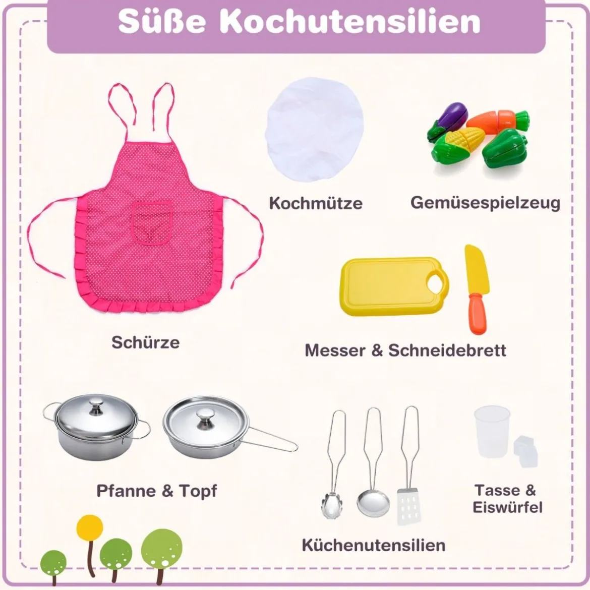 Holz Eck Kinderküche mit Licht & Sound & Tafel & Zubehör Kinderküche Spielküche Holzküche