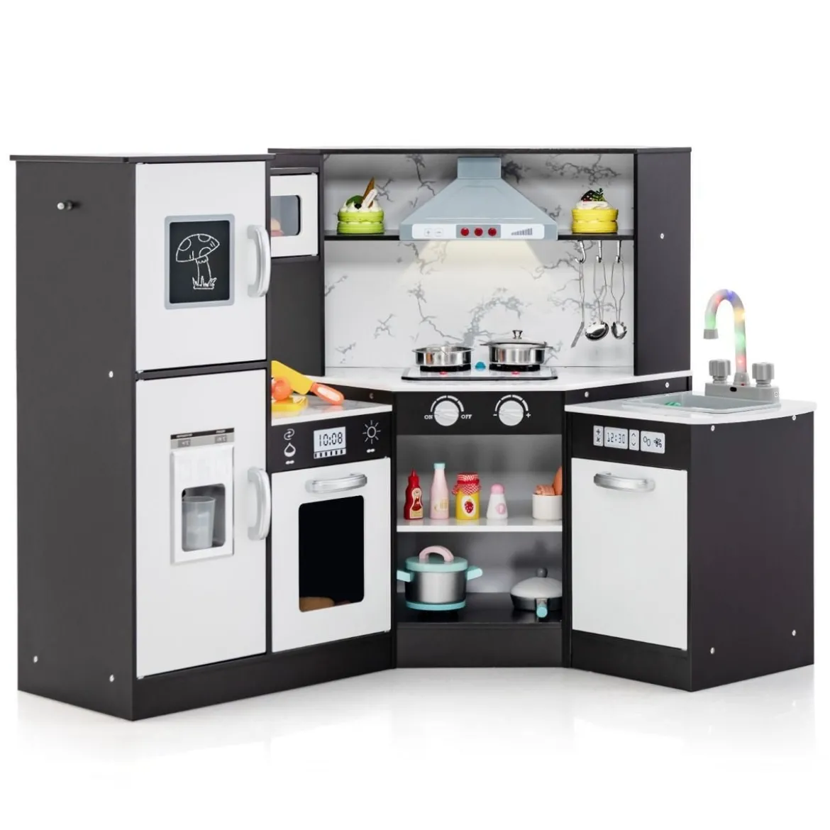 Holz Eck Kinderküche mit Licht & Sound & Tafel & Zubehör Kinderküche Spielküche Holzküche