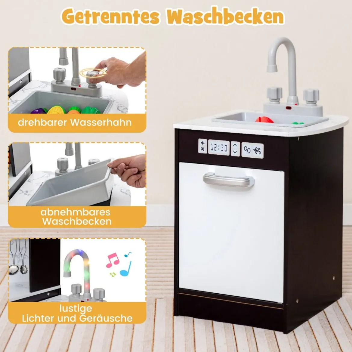 Holz Eck Kinderküche mit Licht & Sound & Tafel & Zubehör Kinderküche Spielküche Holzküche