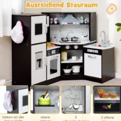Holz Eck Kinderküche mit Licht & Sound & Tafel & Zubehör Kinderküche Spielküche Holzküche