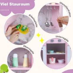 Holz Eck Kinderküche mit Licht & Sound & Tafel & Zubehör Kinderküche Spielküche Holzküche