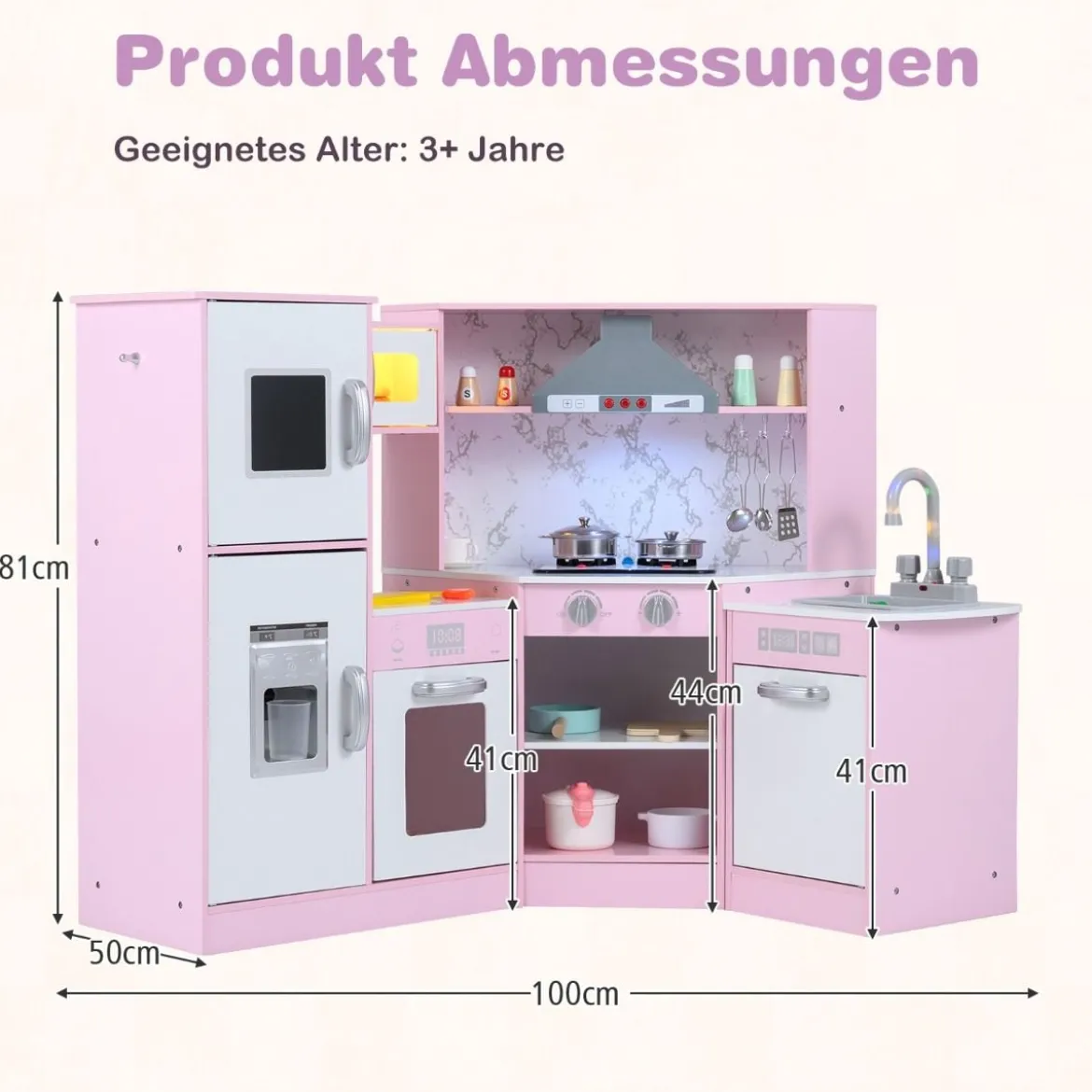 Holz Eck Kinderküche mit Licht & Sound & Tafel & Zubehör Kinderküche Spielküche Holzküche