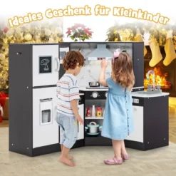 Holz Eck Kinderküche mit Licht & Sound & Tafel & Zubehör Kinderküche Spielküche Holzküche