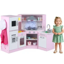 Holz Eck Kinderküche mit Licht & Sound & Tafel & Zubehör Kinderküche Spielküche Holzküche