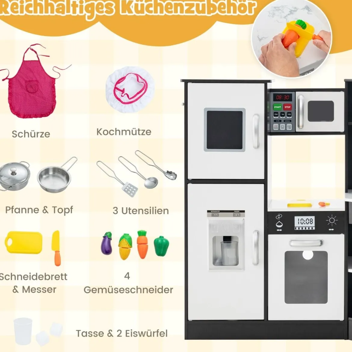 Holz Eck Kinderküche mit Licht & Sound & Tafel & Zubehör Kinderküche Spielküche Holzküche