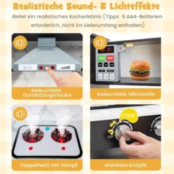 Holz Eck Kinderküche mit Licht & Sound & Tafel & Zubehör Kinderküche Spielküche Holzküche