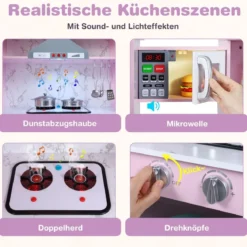 Holz Eck Kinderküche mit Licht & Sound & Tafel & Zubehör Kinderküche Spielküche Holzküche