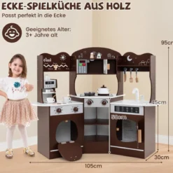 Holz Eck Spielküche mit Sound & Licht & Kaffeemaschine & Rutsche Kleinkind Küchen Spielset