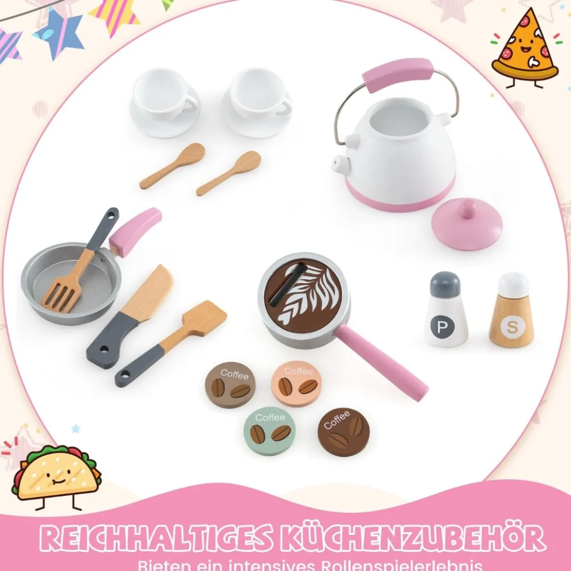 Holz Eck Spielküche mit Sound & Licht & Kaffeemaschine & Rutsche Kleinkind Küchen Spielset