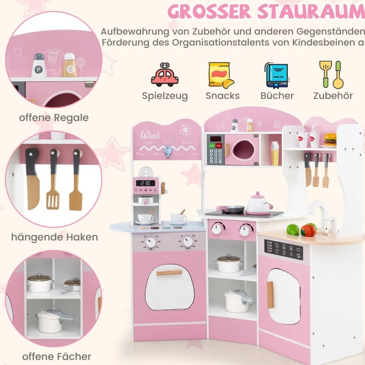 Holz Eck Spielküche mit Sound & Licht & Kaffeemaschine & Rutsche Kleinkind Küchen Spielset